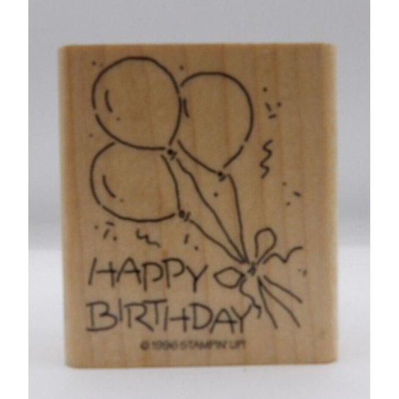 Stamp Wooden Happy Birthday Balloons Stampin' Up!   ©1996 1 1/16" x 1" - Picture 1 of 4